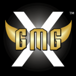 GMG White "X" with Gold Wings with Gold Letters "GMG" on Black Background Logo