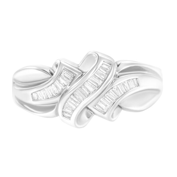 14K White Gold 1/3 Cttw Channel Set Baguette Diamond Bypass Ring Band (H-I Color, SI1-SI2 Clarity) - Ring Size 7