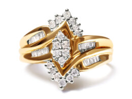 10K Two-Toned 1/2 Cttw Round And Baguette-Cut Composite Pear Head Diamond Ring (H-I Color, I2-I3 Clarity) - Ring Size 7