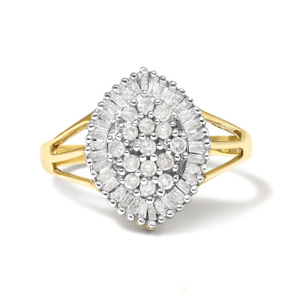 10K Yellow Gold 1/2 Cttw Baguette & Round Diamond Marquise-Shaped Cluster Halo Ring (I-J Color, I3 Clarity) - Size 7-1/2
