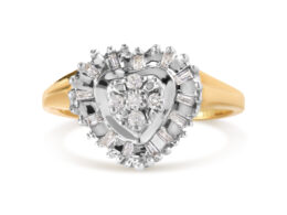 10K Yellow Gold 1/4 Cttw Round and Baguette cut Diamond Heart Shape Ballerina Ring (H-I Color, I1-I2 Clarity) - Ring Size 7