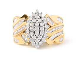 10K Yellow Gold 1 Cttw Diamond Pear Shaped Cluster  Cluster Cocktail Ring (H-I Color, I2-I3 Clarity) - Ring Size 7