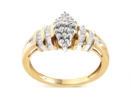10K Yellow Gold 1/2 Cttw Diamond Pear Shaped Head and Multi Row Channel Set  Shank Ring (H-I Color, SI2-I1 Clarity) - Ring Size 7