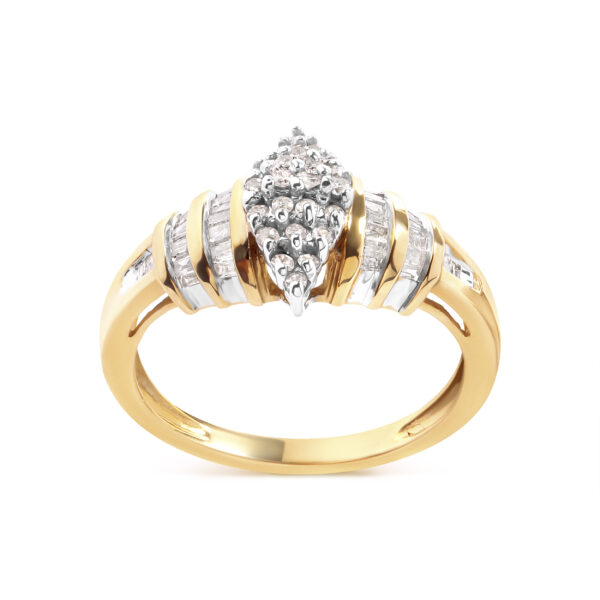10K Yellow Gold 1/2 Cttw Diamond Pear Shaped Head and Multi Row Channel Set  Shank Ring (H-I Color, SI2-I1 Clarity) - Ring Size 7
