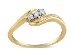 10K Yellow Gold over .925 Sterling Silver 1/10 Cttw Diamond Three-Stone Bypass Fashion Cocktail Ring ( I-J Color, I2-I3 Clarity) - Size 6