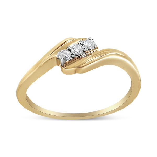 10K Yellow Gold over .925 Sterling Silver 1/10 Cttw Diamond Three-Stone Bypass Fashion Cocktail Ring ( I-J Color, I2-I3 Clarity) - Size 8
