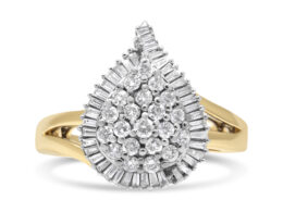 14K Yellow and White Gold 1.00 Cttw Round and Baguette-Cut Diamond Ballerina Cocktail Ring (H-I Color, SI2-I1 Clarity)