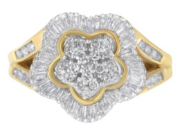 10KT Yellow Gold Round and Baguette Cut Diamond Ballerina Ring (1 cttw, I-J Color, SI1-SI2 Clarity)