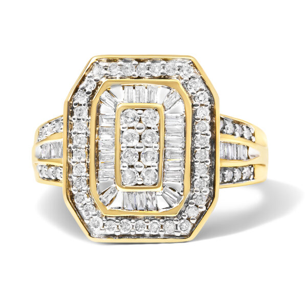 10K Yellow Gold over .925 Sterling Silver Diamond Square Cocktail Ring (1.15 Cttw, I-J Color, I2-I3 Clarity) - Size 6-1/4