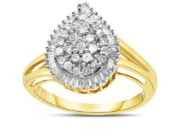 10K Yellow Gold 1/2 Cttw Round and Baguette-Cut Diamond Pear Ring (I-J Color, I1-I2 Clarity) - Size 7