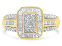 10K Yellow Gold Round and Baguette-Cut Diamond Cocktail Ring (1.0 Cttw, H-I Color, SI2-I1 Clarity) - Size 7