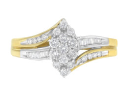 10K Yellow and White Gold 1/2 Cttw Diamond Marquise Shaped Cluster Split Shank Ring (H-I Color, SI2-I1 Clarity) - Size 5