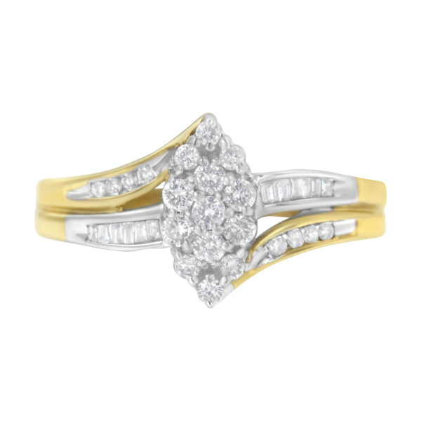 10K Yellow and White Gold 1/2 Cttw Diamond Marquise Shaped Cluster Split Shank Ring (H-I Color, SI2-I1 Clarity) - Size 8