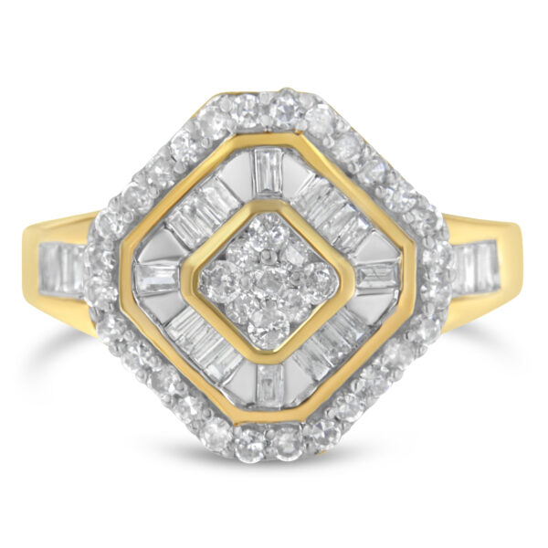 10K Yellow Gold Round and Baguette-Cut Diamond Cocktail Ring (1.0 Cttw, I-J Color, I1-I2 Clarity) - Size 8