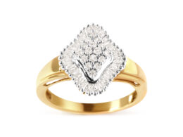 10K Yellow Gold 1/2 Cttw Round And Baguette-cut Diamond Rhombus Head and Halo Ring (I-J Color, I1-I2 Clarity) - Ring Size 7