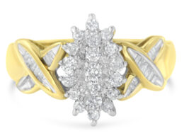 10K Two-Toned Gold Round Baguette Diamond Cluster Ring (1/2 Cttw, I-J Color, I2-I3 Clarity) - Size 6-1/2