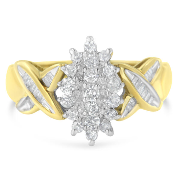 10K Yellow Gold Round And Baguette-Cut Diamond Ring (1/2 Cttw, H-I Color, I1-I2 Clarity) - Size 8
