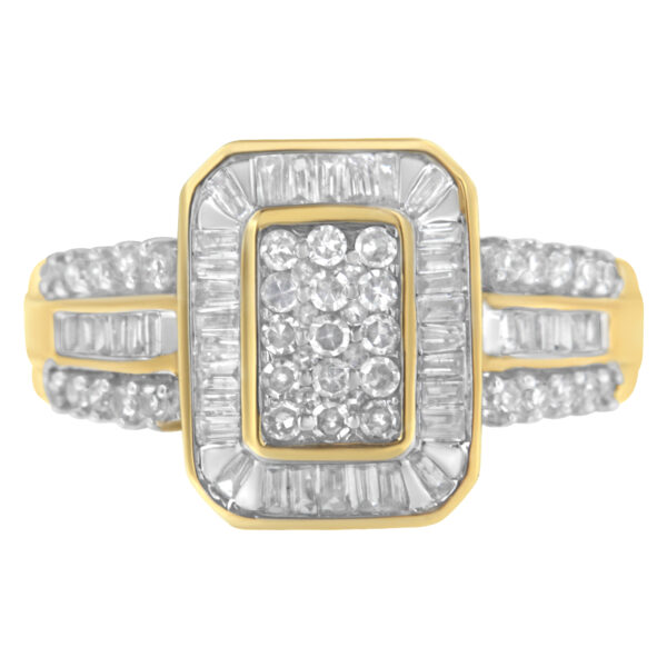 10K Yellow Gold Round and Baguette-Cut Diamond Cluster Ring (1.0 Cttw, I-J Color, SI1-SI2 Clarity) - Size 8