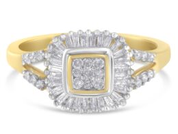 10K Yellow Gold Round and Baguette Cut Diamond Ballerina Ring (1/2 cttw, I-J Color, SI2-I1 Clarity)