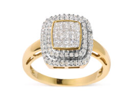 10K Yellow Gold 1/2 cttw Round and Princess Diamond Composite Head and Halo Ring (H-I Color, SI1-SI2 Clarity) - Ring Size 7