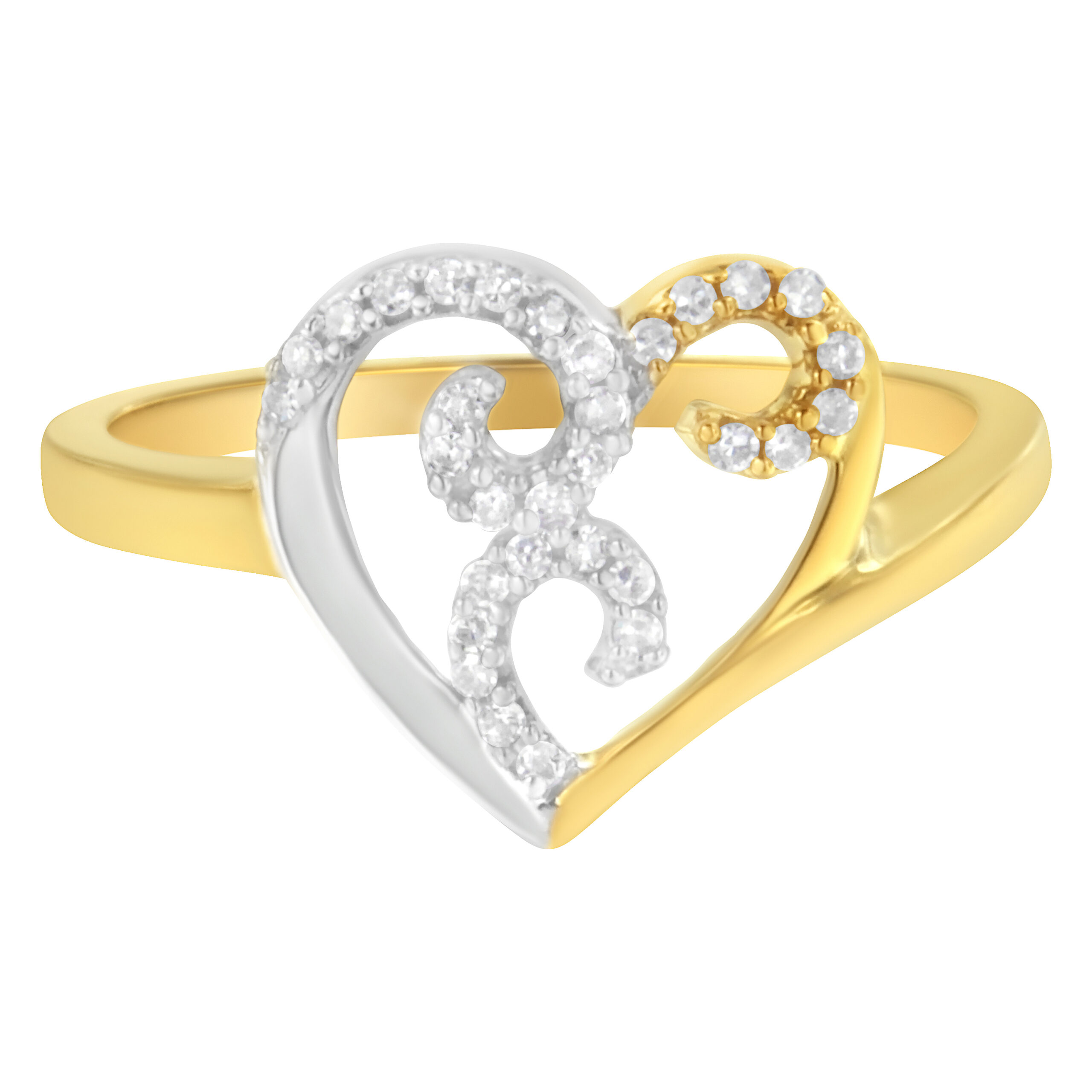 10K Two-Toned Gold Diamond Heart Shape Cluster Ring (1/6 Cttw, H-I Color, I1-I2 Clarity) - Size 8