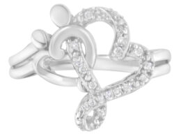 .925 Sterling Silver Diamond Heart and Music Note Ring (1/10 Cttw, H-I Color, I3 Clarity) - Size 6