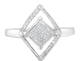 10k White Gold 1/3 Cttw Round and Princess Diamond Double Triangle Cocktail Ring (H-I Color, SI1-SI2 Clarity) - Ring Size 5