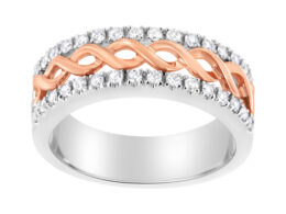 10K White and Rose Gold 1/3 Cttw Diamond Split Shank and Infinity Ribbon Band Ring (I-J Color, I1-I2 Clarity) - Size 6