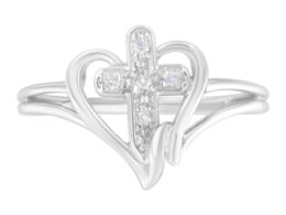10K White Gold Diamond-Accented Cross & Open Heart Promise Fashion Ring (H-I Color, I1-I2 Clarity) - Size 6