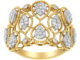 14K Yellow Gold Diamond Art Deco Ring (1/2 Cttw, H-I Color, I1 Clarity) - Size 7