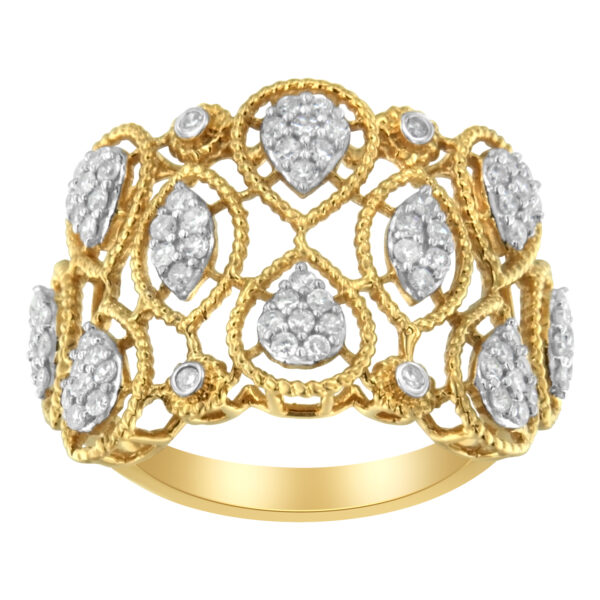 14K Yellow Gold Diamond Art Deco Ring (1/2 Cttw, H-I Color, I1 Clarity) - Size 7