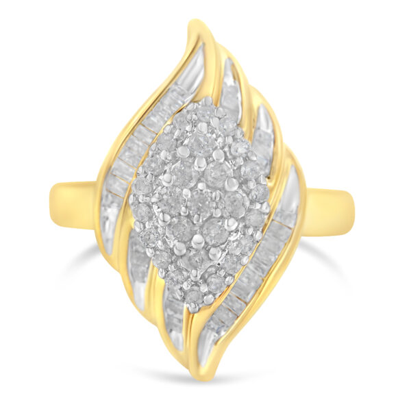 10K Yellow Gold Plated .925 Sterling Silver Diamond Cocktail Ring (3/4 Cttw, I-J Color, I2-I3 Clarity) - Size 7-1/2