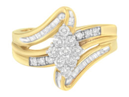 10K Yellow Gold 1/2 cttw Diamond Cluster Cocktail Ring (J-K Clarity, I1-I2 Color) - Size 6