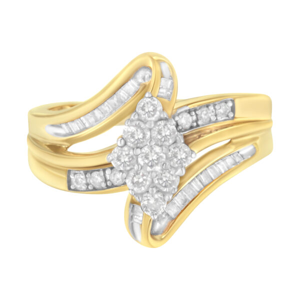 10K Yellow Gold 1/2 cttw Diamond Cluster Cocktail Ring (J-K Clarity, I1-I2 Color) - Size 6