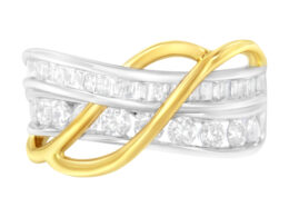 10K White and Yellow Gold 1 1/10 cttw Channel-Set Diamond Bypass Band Ring (J Color, I3 Clarity) – Size 6
