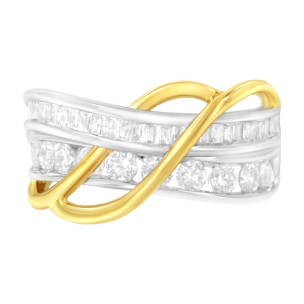 10K White and Yellow Gold 1 1/10 cttw Channel-Set Diamond Bypass Band Ring (J Color, I3 Clarity) – Size 6
