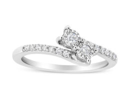 10K White Gold 1/4 Cttw Miracle Set Round Cut Diamond Two-Stone Ring (H-I Color, I2 Clarity) - Size 6