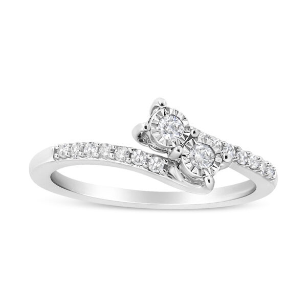 10K White Gold 1/4 Cttw Miracle Set Round Cut Diamond Two-Stone Ring (H-I Color, I2 Clarity) - Size 6