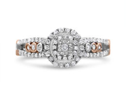 14K Rose Gold Plated .925 Sterling Silver 3/8 Cttw Round Diamond Double Frame Cross-Over Split Shank Engagement Ring (I-J Color, I2-I3 Clarity) - Size 5