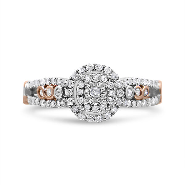 14K Rose Gold Plated .925 Sterling Silver 3/8 Cttw Round Diamond Double Frame Cross-Over Split Shank Engagement Ring (I-J Color, I2-I3 Clarity) - Size 6