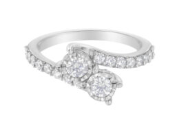 10K White Gold Two-Stone Miracle-Set Diamond Bypass Ring (1 Cttw, H-I Color, I1-I2 Clarity) - Size 6
