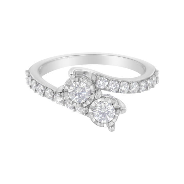 10K White Gold Two-Stone Miracle-Set Diamond Bypass Ring (1 Cttw, H-I Color, I1-I2 Clarity) - Size 7-1/2