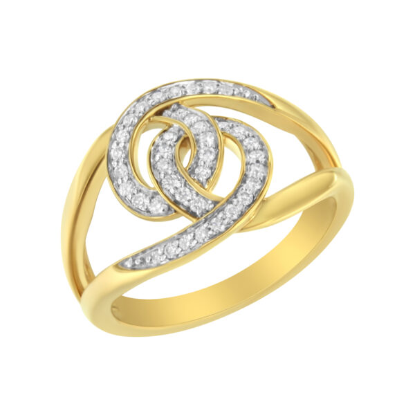 14K Yellow Gold Plated .925 Sterling Silver 1/4 Cttw Diamond Interlocking Loop Open Shank Bypass Ring (I-J Color, I1-I2 Clarity) - Size 6