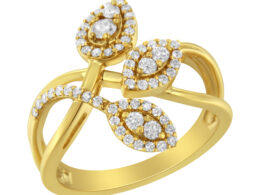 10K Yellow Gold 1/2 Cttw Round-Cut Diamond Layered Crossover Triple Leaf Bypass Ring (I-J Color, I1-I2 Clarity) - Size 6