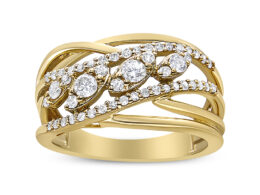 10K Yellow Gold 1/2 Cttw Round-Cut Multi Row Diamond Split Shank Cocktail Ring (H-I Color, SI2-I1 Clarity) - Size 6