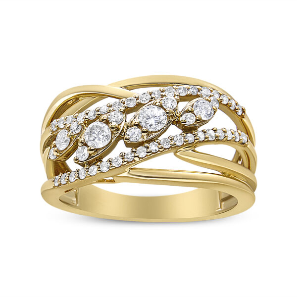 10K Yellow Gold 1/2 Cttw Round-Cut Multi Row Diamond Split Shank Cocktail Ring (H-I Color, SI2-I1 Clarity) - Size 6
