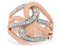 10K Rose Gold 1/2 Cttw Round-Cut Diamond Intertwined Multi-Loop Cocktail Ring (I-J Color, I1-I2 Clarity - Size 6