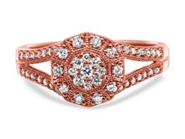 14K Rose Gold Plated .925 Sterling Silver 1/2 Cttw Pave Diamond Halo Cluster Split Shank Cocktail Ring (I-J Color, I1-I2 Clarity) - Size 5