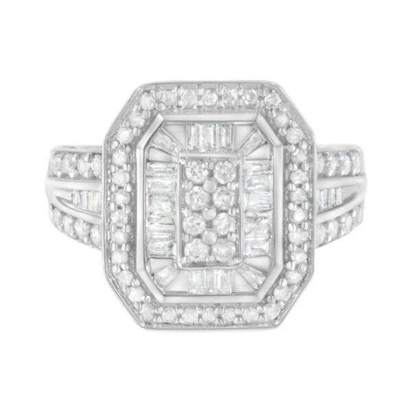 .925 Sterling Silver Round and Baguette Diamond Cathedral Ring (0.75 Cttw, H-I Color, I2-I3 Clarity) - Size 7-1/2