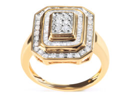 10K Yellow Gold Plated .925 Sterling Silver 1/2 Cttw Round & Baguette Diamond Ring (I-J Color, I2-I3 Clarity) - Size 6